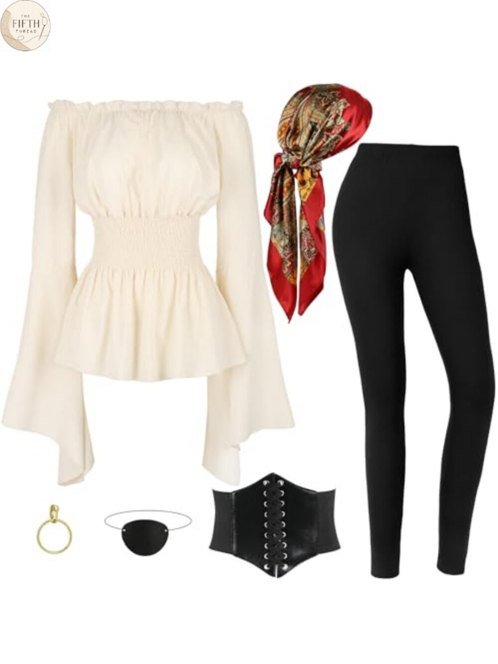 Pirate Costume Women Renaissance Blouse Top Belt Headscarf Full Outfit Halloween